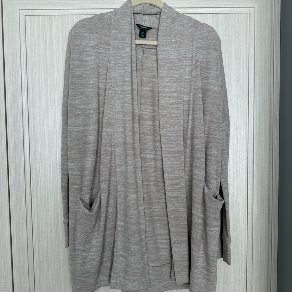 Roots Light Beige Open Front Cardigan with Pockets